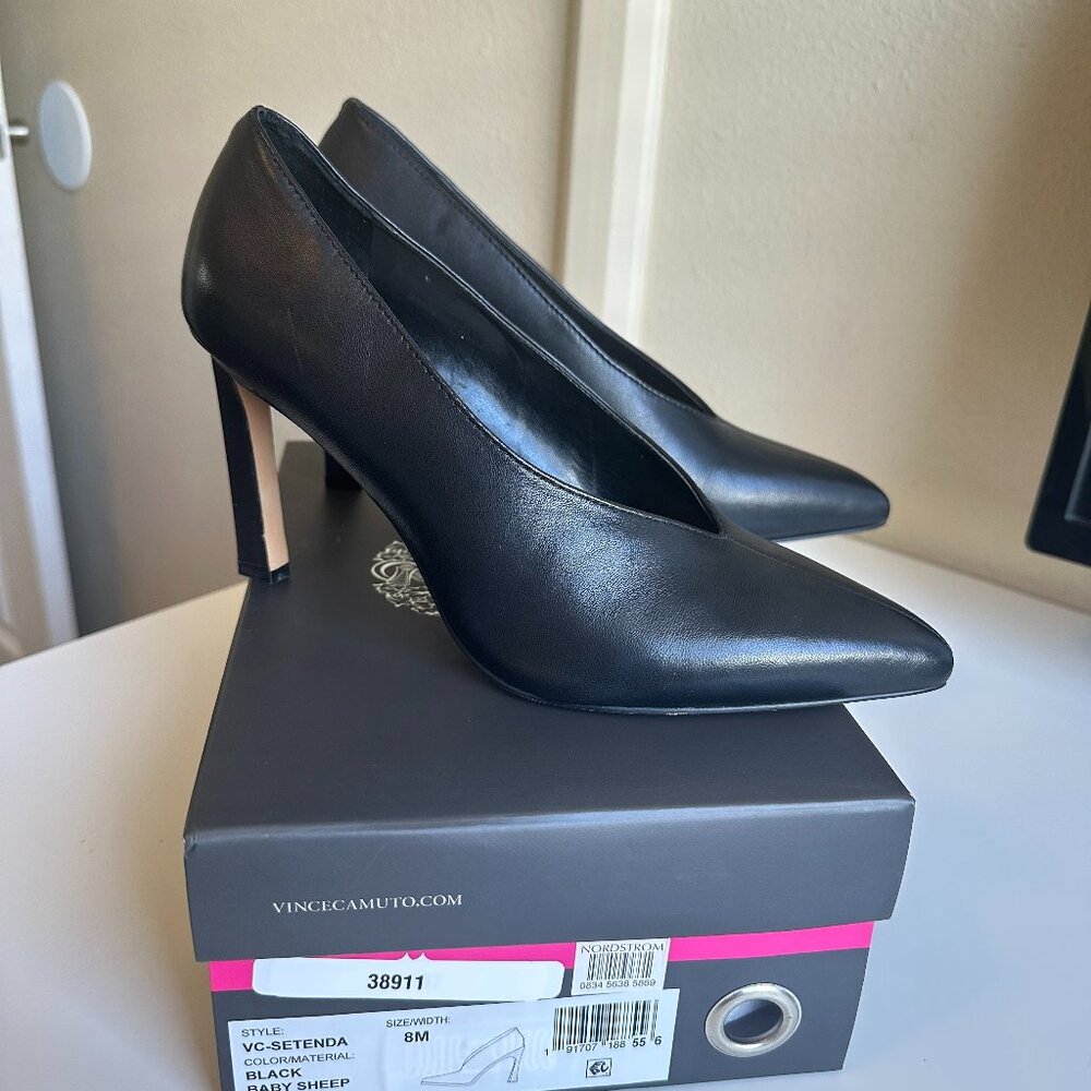 Vince Camuto Setenda Black Leather Pointed Toe Pump 8